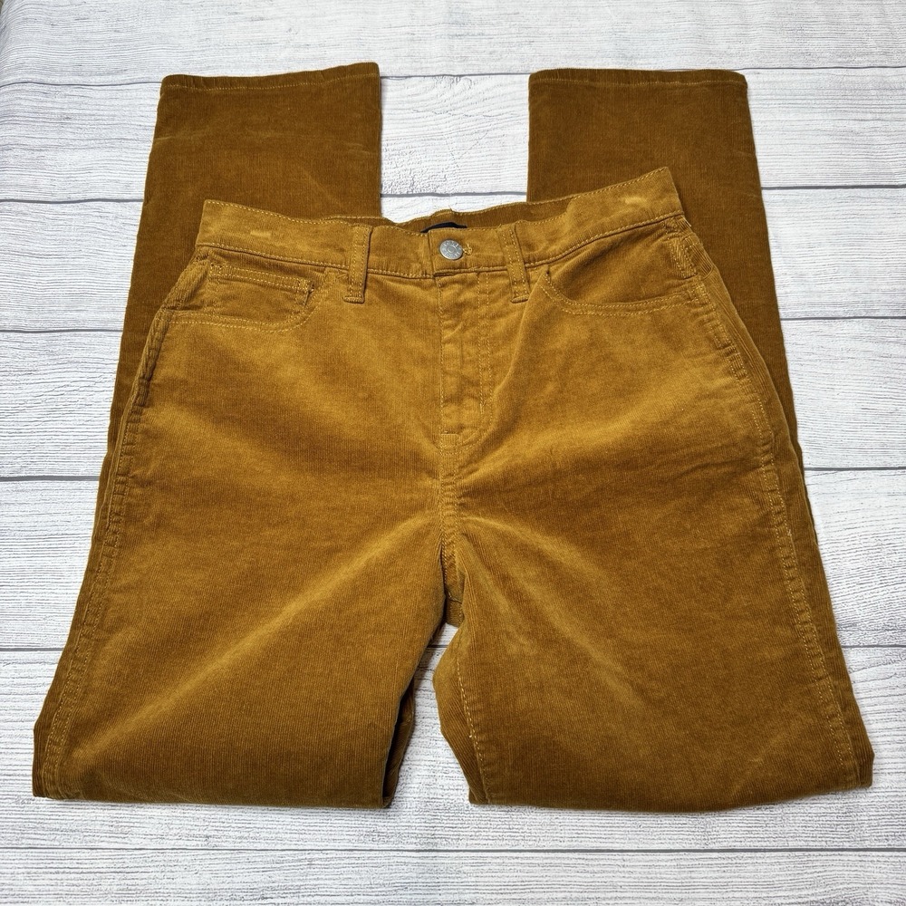J Crew Factory High Rise Slim Straight Corduroy Pants Gold Yellow Size 26‎